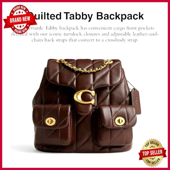 Quilted Nappa Leather Convertible Backpack Crossbody Bag Turnlock Pockets